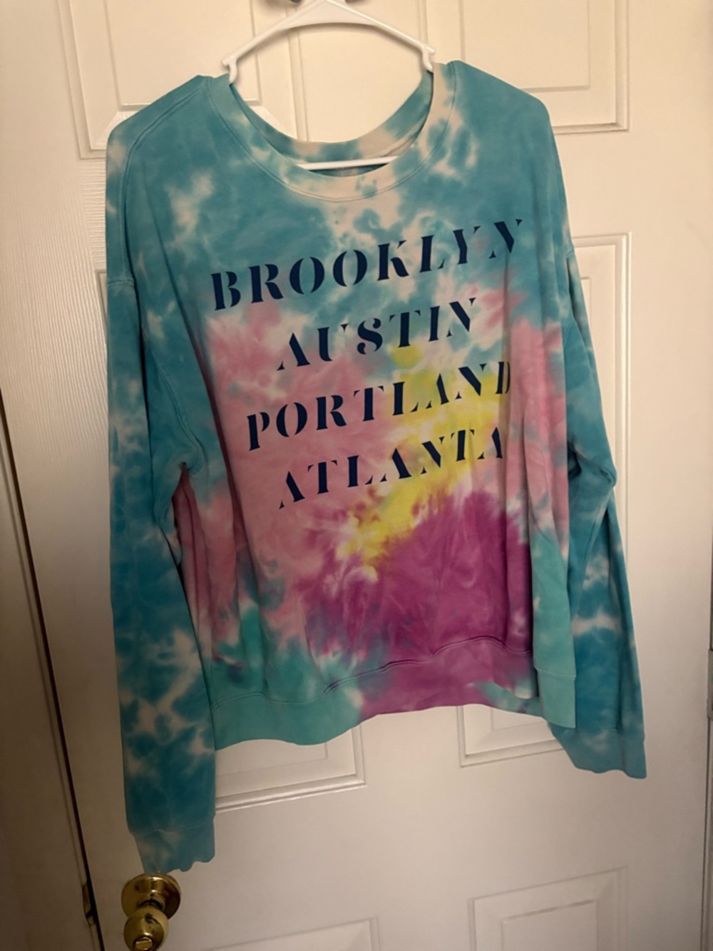 Tie-Dye Sweatshirt with City Print - Teal, Pink & Yellow